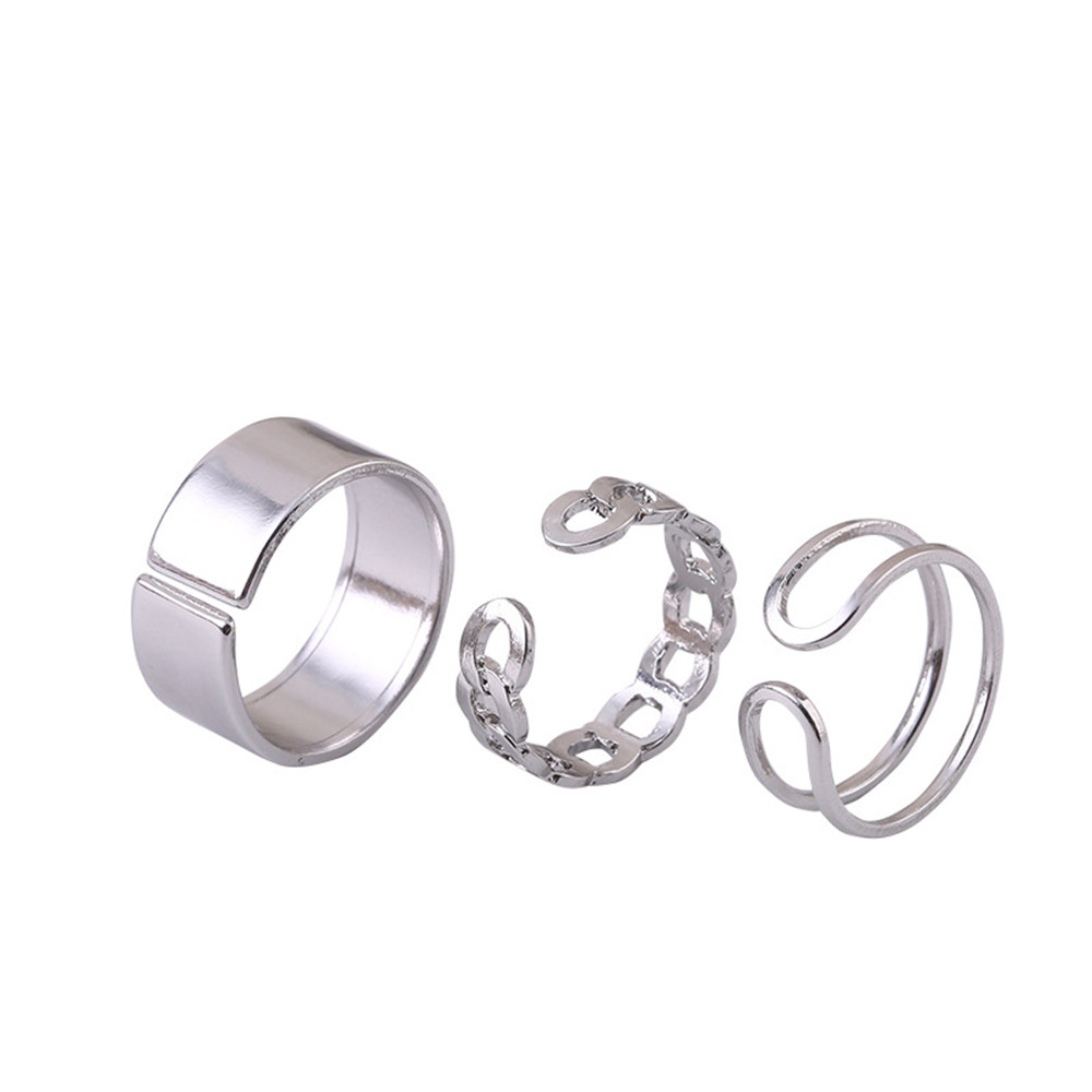 Set nhẫn mạ bạc kiểu dáng đơn giản phong cách hiphop Hàn Quốc cá tính cho nữ