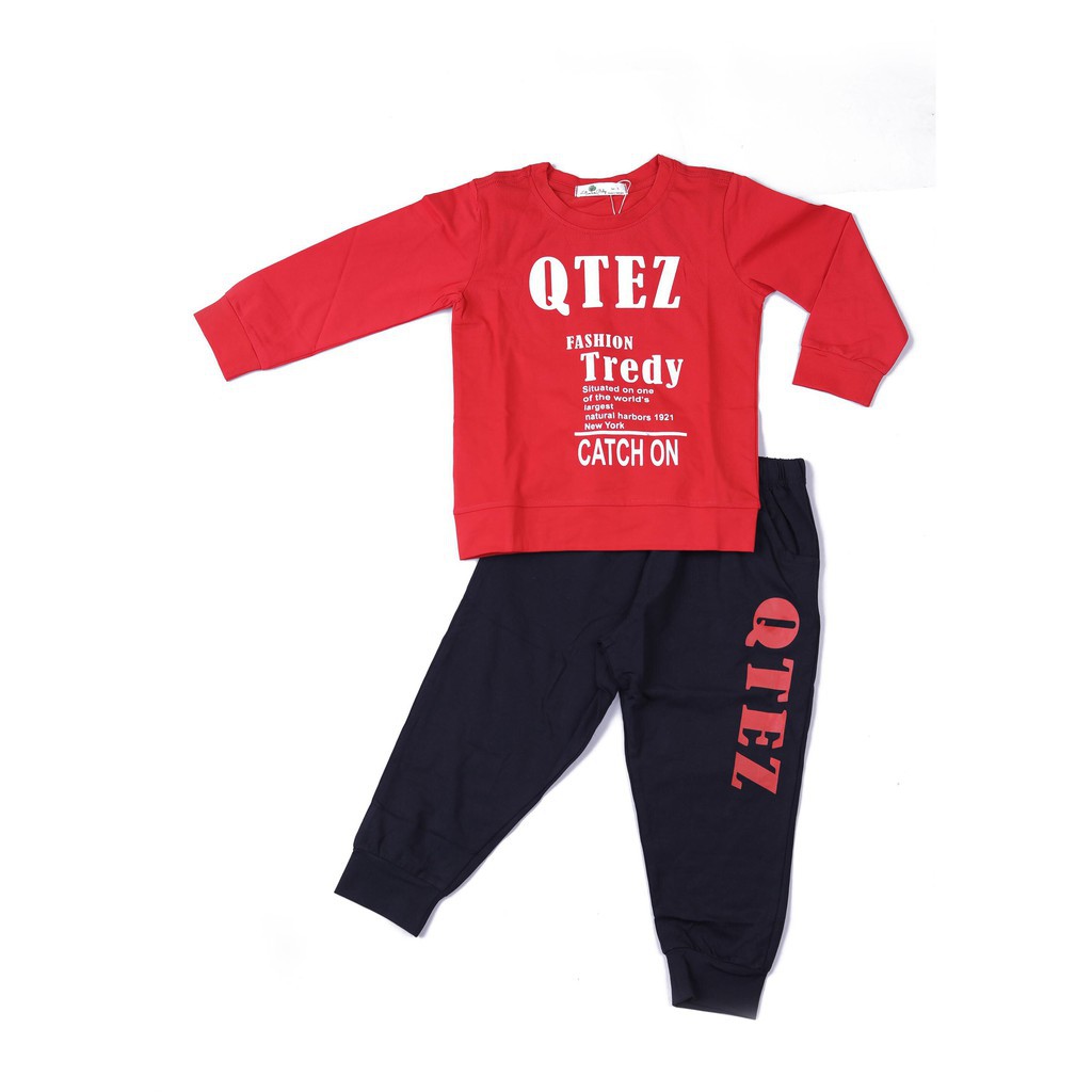 Bộ cotton thu đông bé trai Qtez Tredy size 3-10T, cho bạn từ 12-30kg. Chất cotton đẹp, đanh tay. Hình in sắc nét