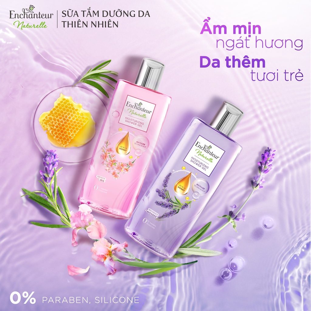 Combo Sữa tắm dưỡng da Enchanteur Naturelle hương hoa Lavender và Iris 260gr/Chai