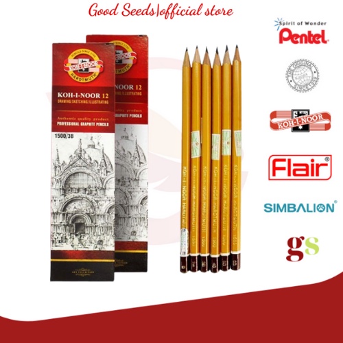 Bút Chì Tiệp Koh I Noor 1500 Nhiều Độ B | Bút Chì Gỗ Màu Vàng | 2B 3B 4B 5B 6B 7B HB | Chì Kỹ Thuật Vẽ Phác Thảo