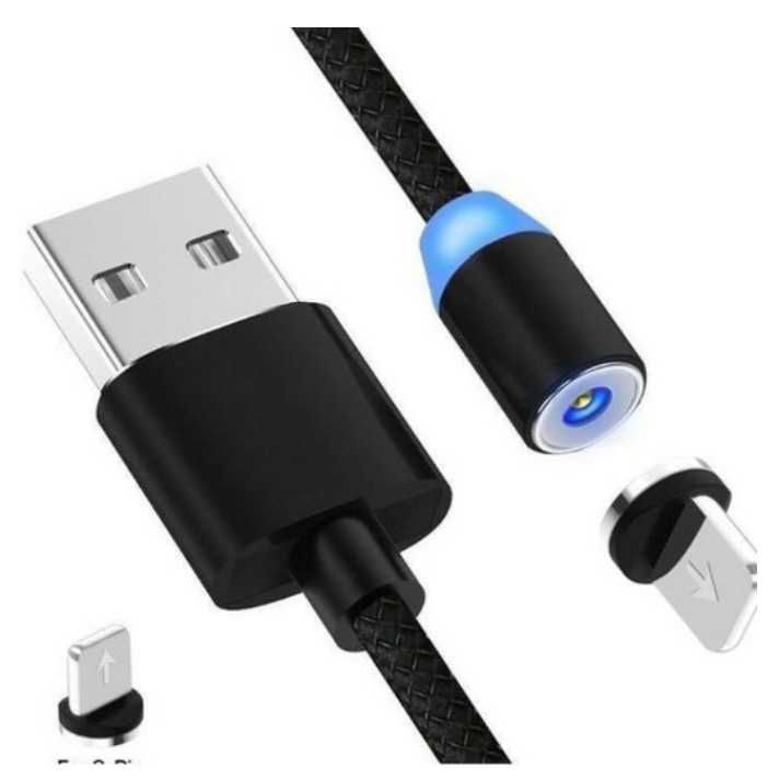 Cáp Sạc Nam Châm Hỗ Trợ Sạc Nhanh- 3 Đầu Sạc Lightning, Micro USB, Typ - Độ Dài 1 Mét, Tròn Xoay 360 Độ - Bọc Dù Cao Cấp