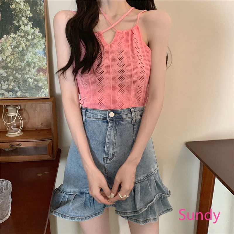 Áo dây dệt kim kẻ sọc thời trang mùa hè dành cho nữ