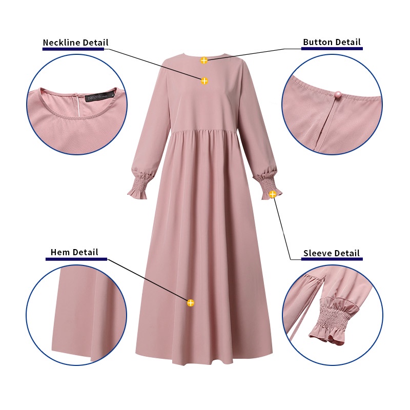 Zanzea Đầm Dài Tay Phồng Xếp Ly Phong Cách Vintage Thời Trang Cho Nữ
