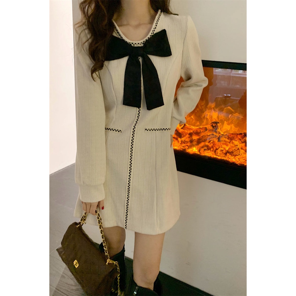 Đầm nữ lưng cao thắt nơ thời trang thu đông mới 2021