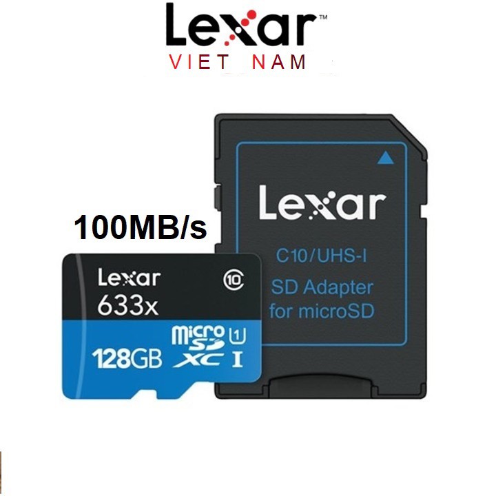 Thẻ nhớ 128GB Lexar 633x micro SDXC UHS-l V30 -100MB/s / Tặng kèm áo thẻ