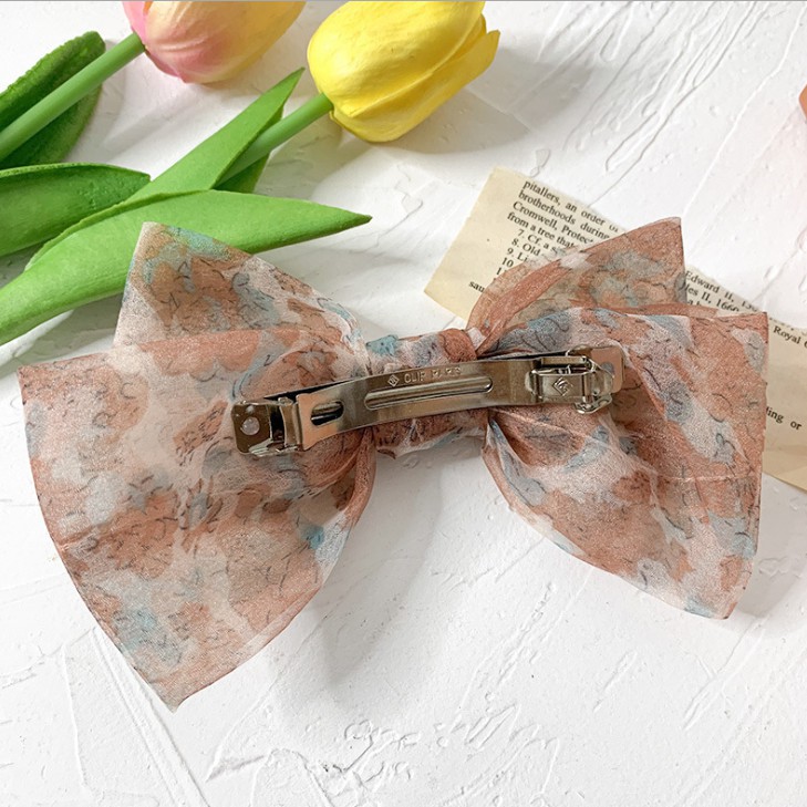 Kẹp nơ vải lụa hoa Vintage KAH163