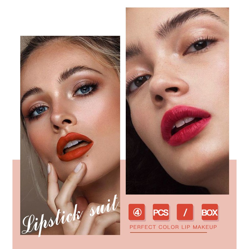 Set 4 Son Môi Pudaier Thiết Kế Dạng Ống Xinh Xắn Lâu Trôi Lên Màu Chuẩn 35g