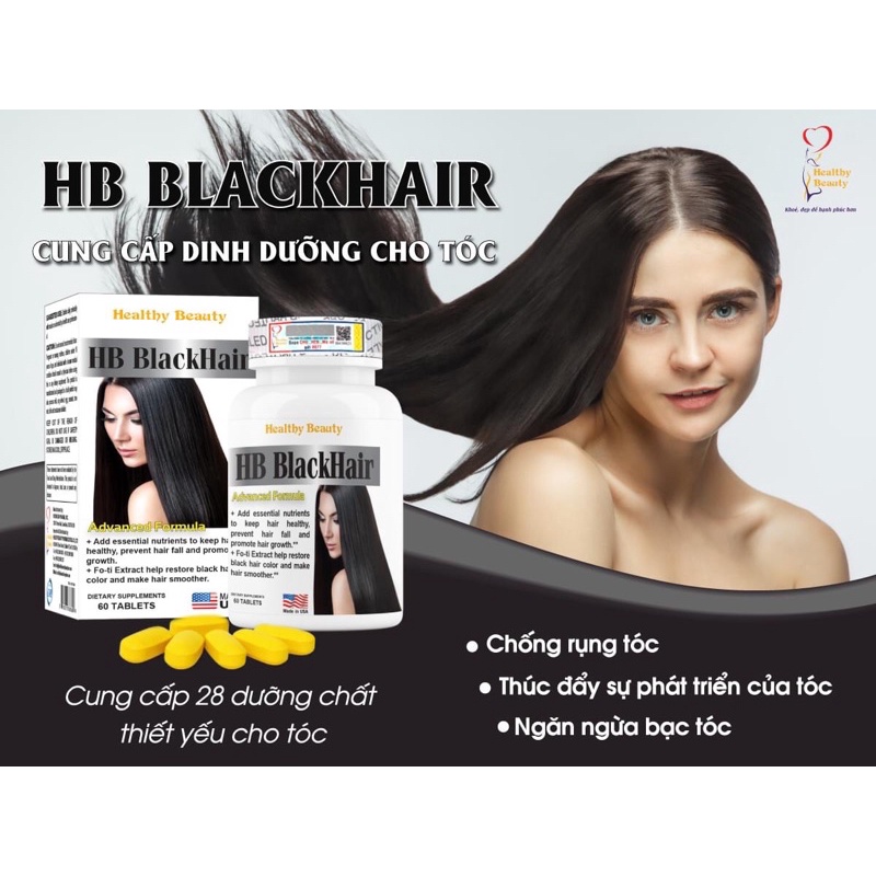 Viên uống chống rụng tóc kích thích mọc tóc HB BLACKHAIR 60 Viên Hà thủ ô đỏ giúp đen tóc black hair