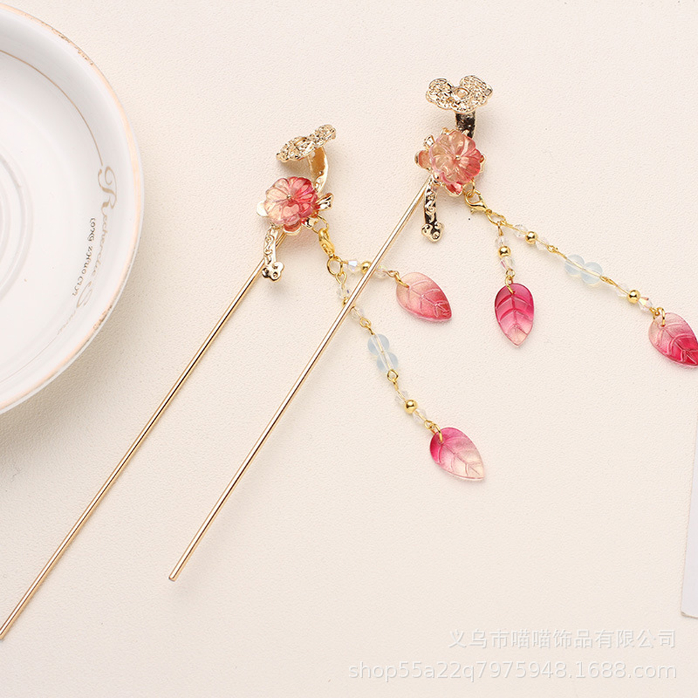 Trâm cài tóc hình hoa và lá nhiều màu tùy chọn thời trang cổ điển