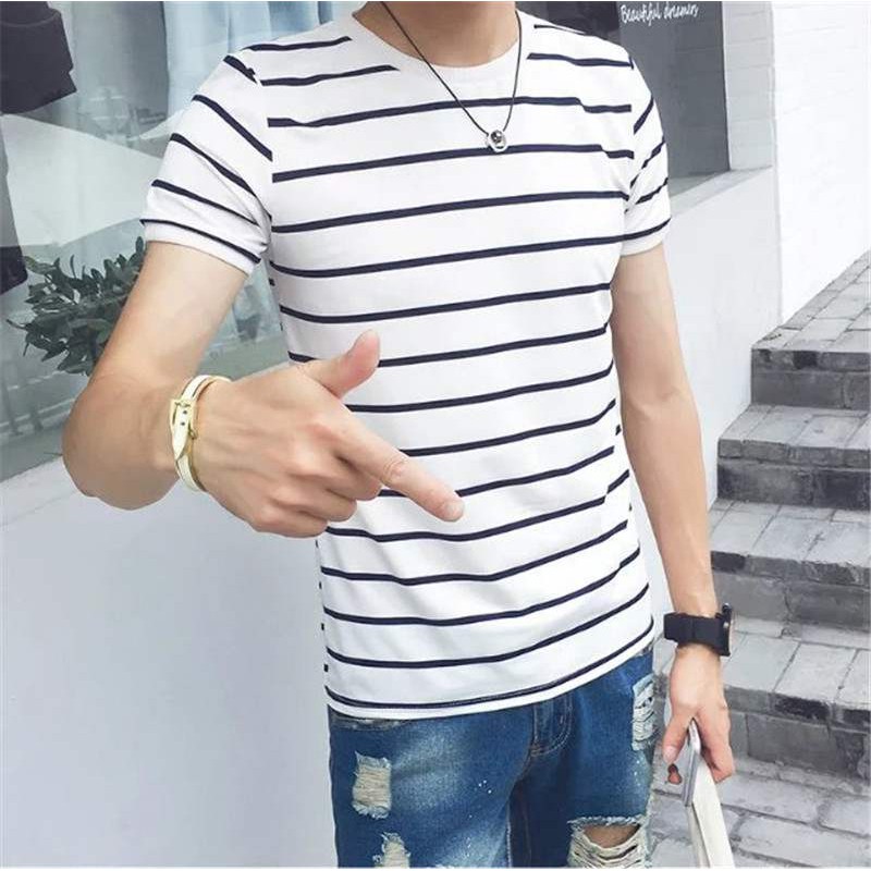 Áo thun tay ngắn họa tiết sọc ngang thời trang dành cho nam