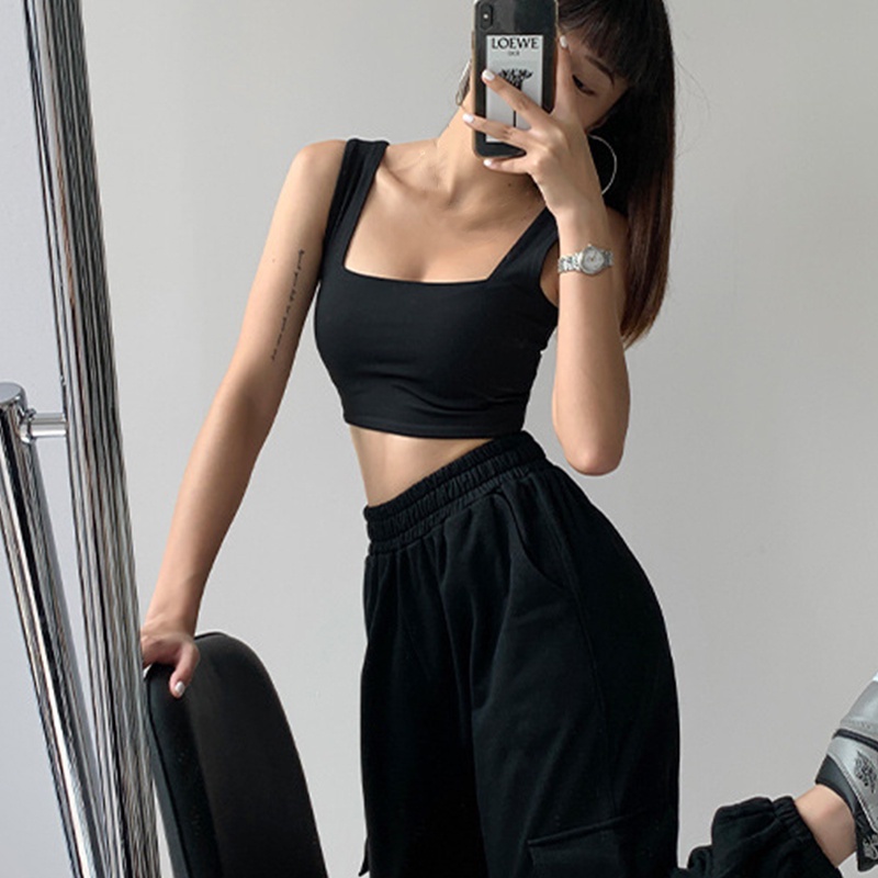 Áo sát nách nữ cổ vuông màu trơn gợi cảm thời trang