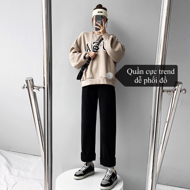 Quần kaki ống rộng lưng cao kiểu dáng ulzzang style Hàn Quốc