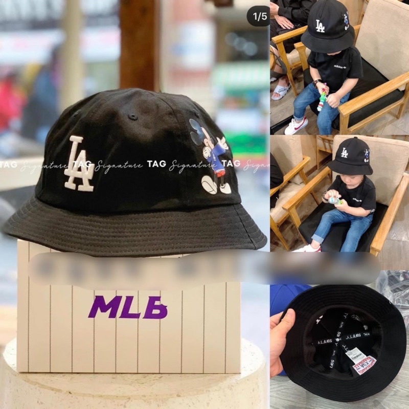 Mũ vành Bucket LA micky đen kids-MS95