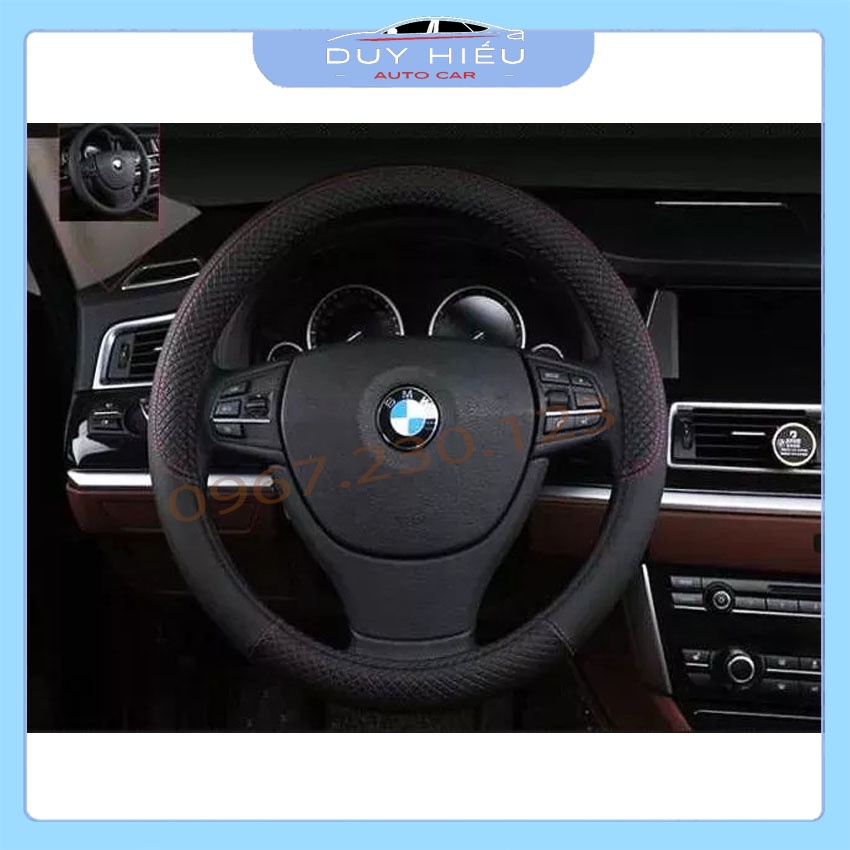 Bọc Vô Lăng Ô Tô Chất Liệu Da Đẹp, Chống Trượt Thoáng Khí Màu Đen Chỉ Đỏ Siêu Sang