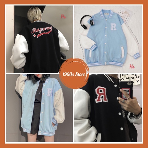 [Có Ảnh Và Video Thật] Bomber Cúc Bấm Thêu Nổi Chữ R Chất Nỉ Ngoại 1960S Store Mã 604