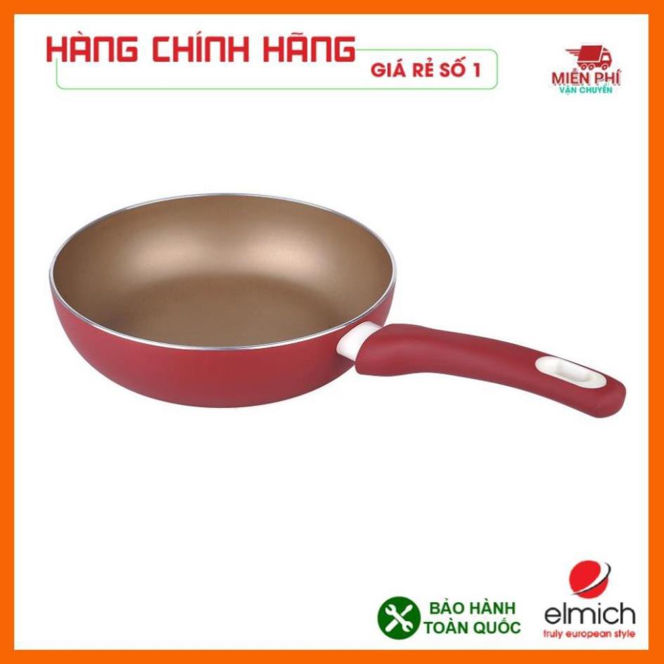 Chảo chống dính Elmich 20cm, chảo chống dính sâu lòng màu đỏ Elmich, dùng cho mọi loại bếp