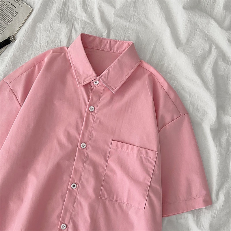 Áo Sơ Mi Tay Ngắn Dáng Rộng Màu Sắc Đơn Giản Thời Trang Mùa Hè Xinh Xắn Dành Cho Nữ