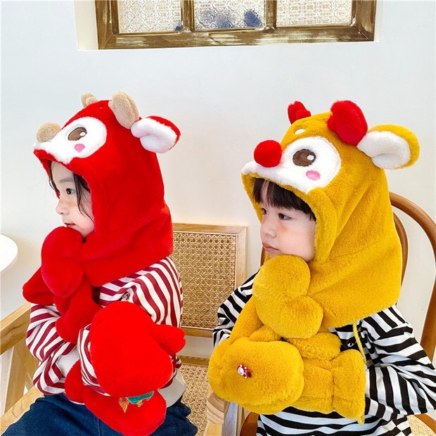 Mũ len kèm khăn choàng cổ và găng tay họa tiết giáng sinh, Quà tặng Noel cho bé