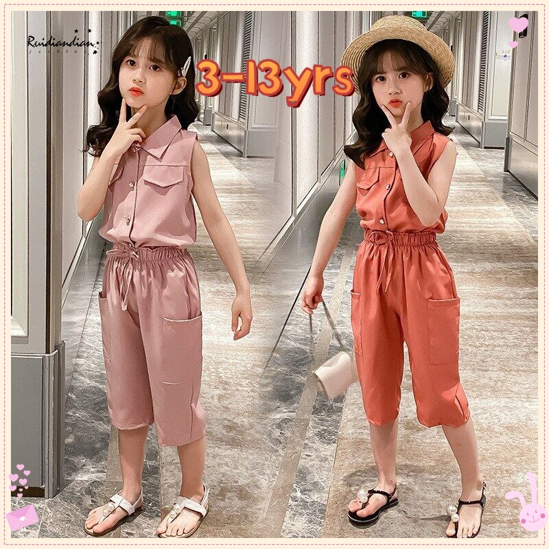 Bộ Áo Thun Không Tay + Quần Short Thời Trang Mùa Hè Cho Bé Gái Từ 3 Đến 4-5 - 6 Đến 7 Đến 8 Đến 9-10 - 11-12 Tuổi