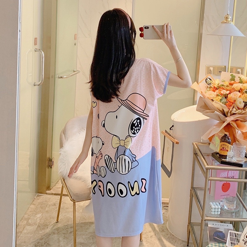 Váy ngủ, đầm thun mặc nhà hoạt hình dễ thương chất thun 4 chiều, size 40kg - 90kg. Ship Hoả Tốc 30’