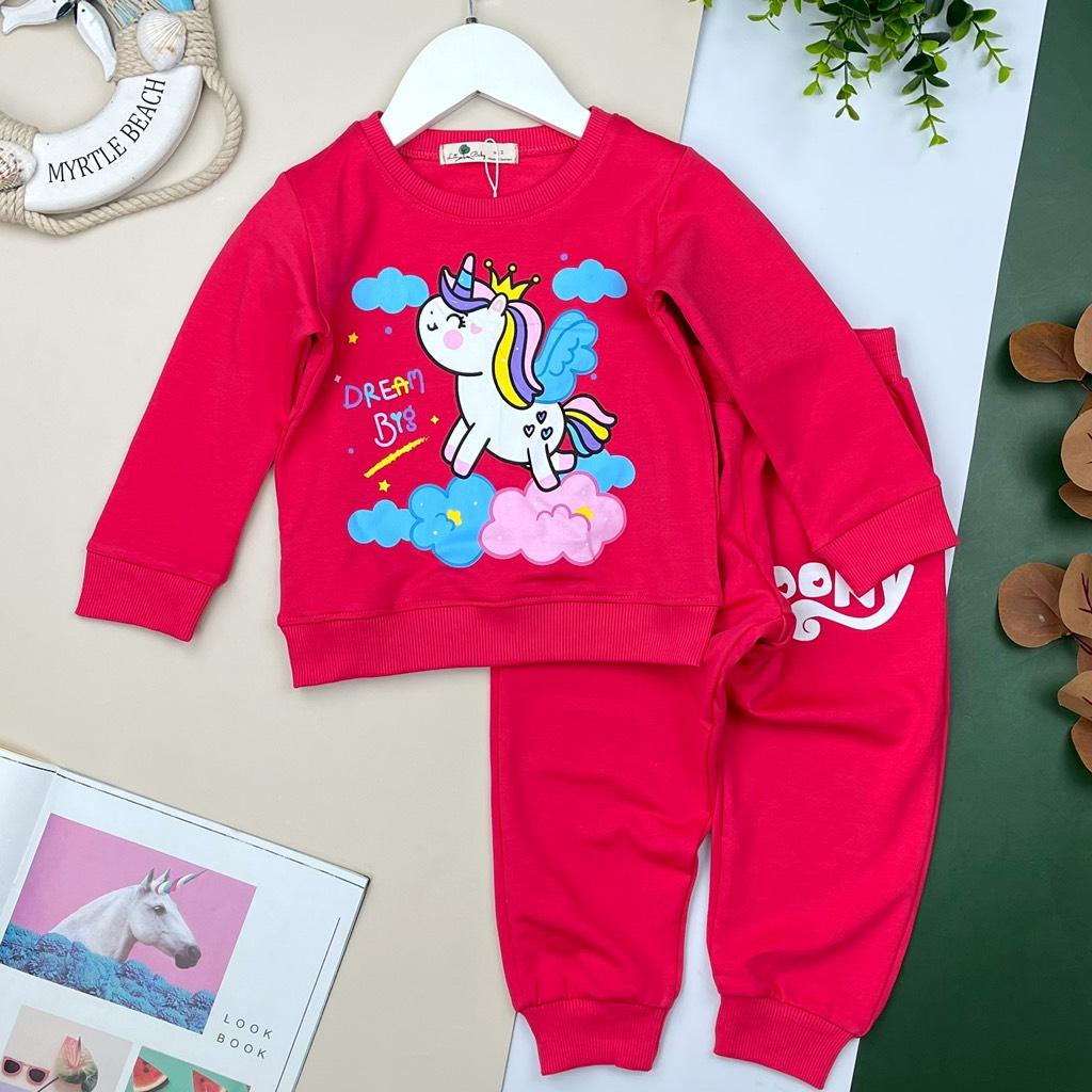 Bộ quần áo nỉ LITIBABY bé gái, hình elsa, pony, chất nỉ da cá bền đẹp, size 2/8T BNBG