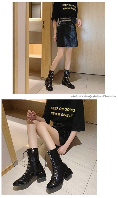 (Ảnh thật) CÓ SẴN Bốt da bóng cổ cao khoá sườn buộc dây | BigBuy360 - bigbuy360.vn