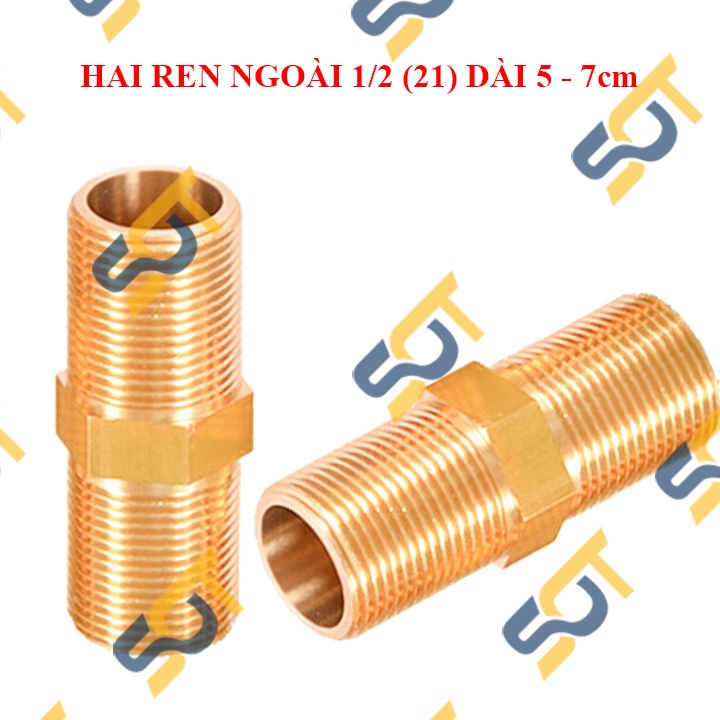 Nối Ren 21 Dài 5cm, 7cm Đồng Thau, Kép Ren Ngoài 21 Thau
