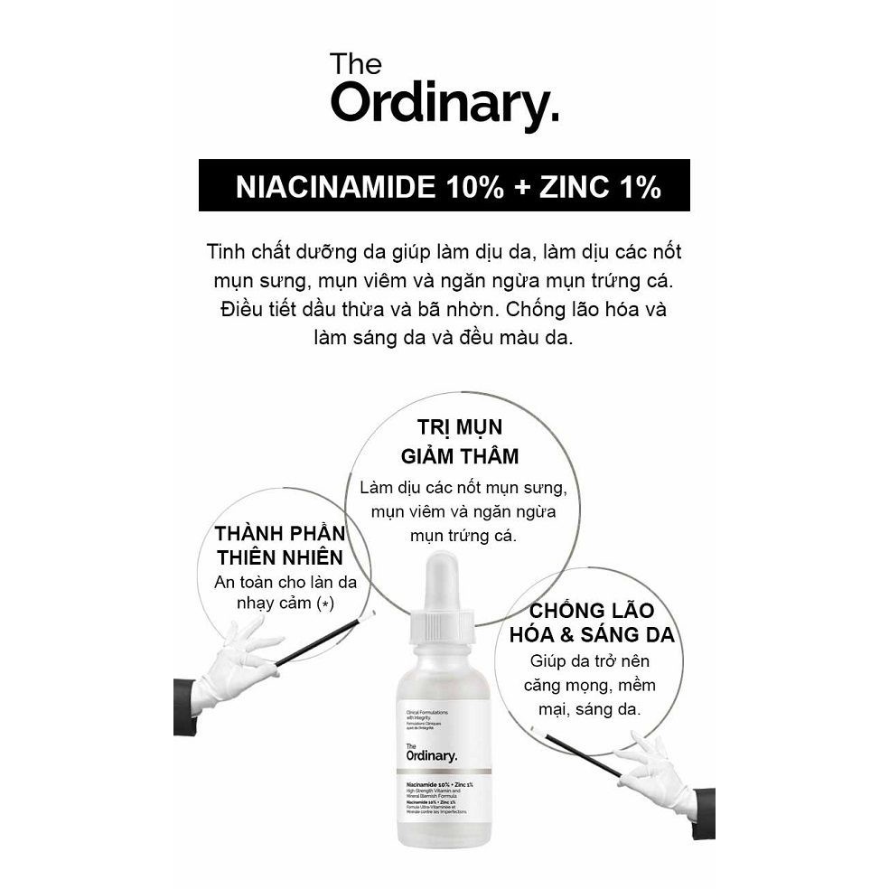 [Chính hãng] Serum sáng da, se khít lỗ chân lông The Ordinary Niacinamide 10% + Zinc 1%