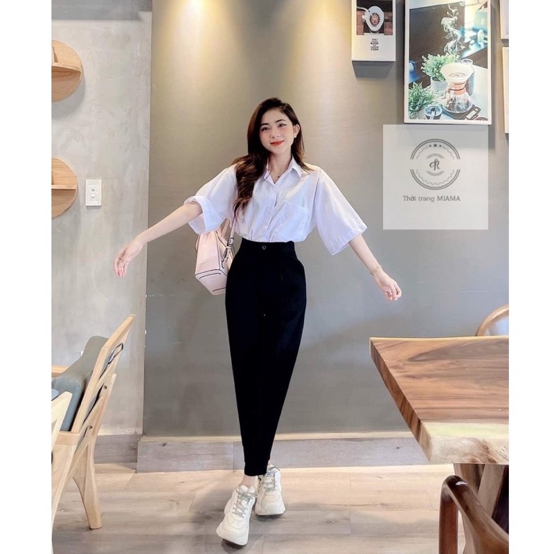 Quần baggy nữ lưng cao,Quần  Baggy công sở lưng cạp cao KH01