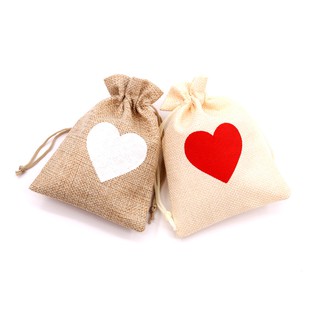 10x14 cm-Túi vải bố linen phối tim đựng đồ tiện dụng hoa khô cafe trang trí tiệc cưới