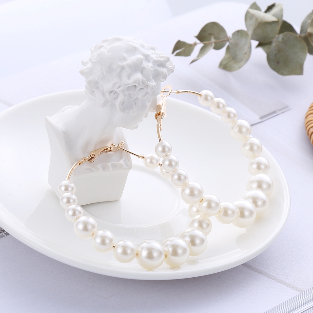 Bông tai dạng vòng to đính ngọc trai