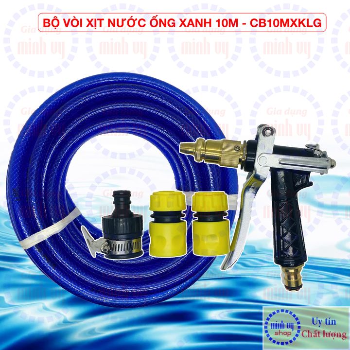 Bộ ống lưới xanh kèm vòi xịt nước rửa xe, tưới cây , chiều dài ống  5m / 10m đầu nối nhanh nối thẳng vòi nước