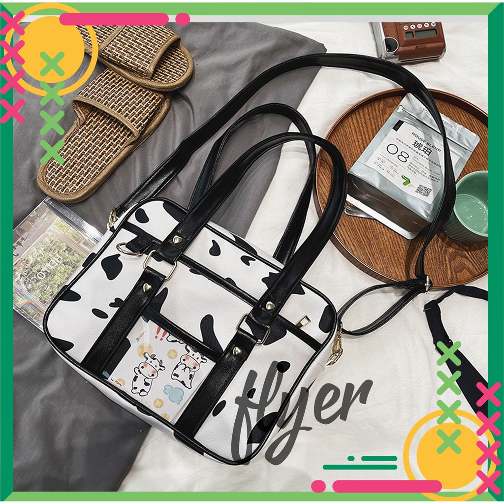 Túi tote vải canvas đeo chéo cute đi học - Túi đeo cheo canvas bò sữa xinh xắn TX735