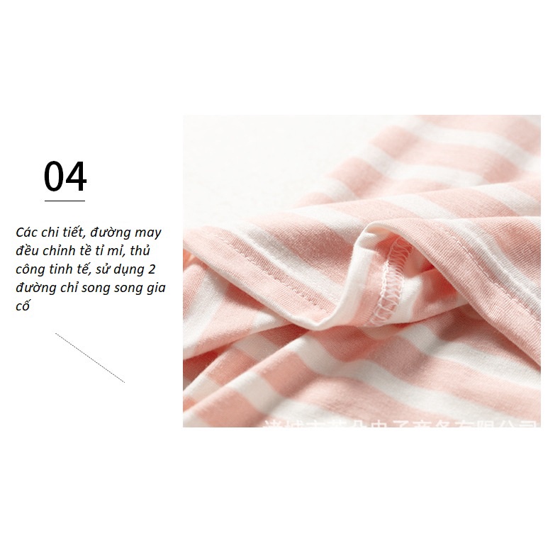 Bộ Mặc Nhà Áo Cộc Tay Có Đệm Ngực Kẻ Sọc Vải Modal Mềm Mịn Mới CT007