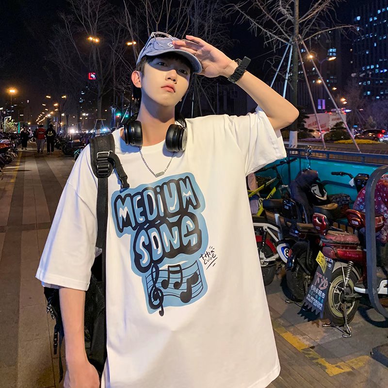 Áo Thun Tay Ngắn Dáng Rộng In Chữ Phong Cách Nhật Bản Thời Trang Mùa Hè Cho Nam Và Nữ size M-5XL