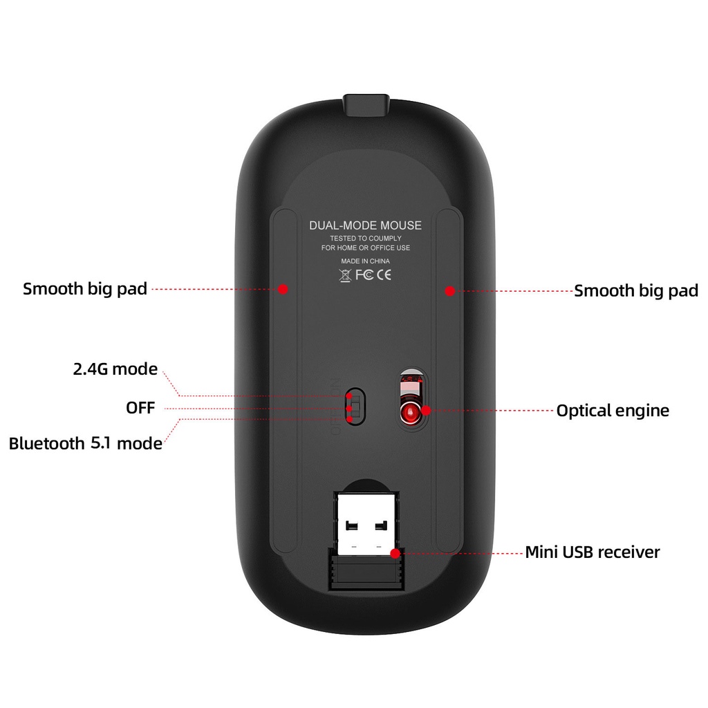 Chuột bluetooth HXSJ M90 wireless sạc pin siêu mỏng, chống ồn chuyên dùng cho máy tính,laptop,pc,tivi - Hàng Chính Hãng