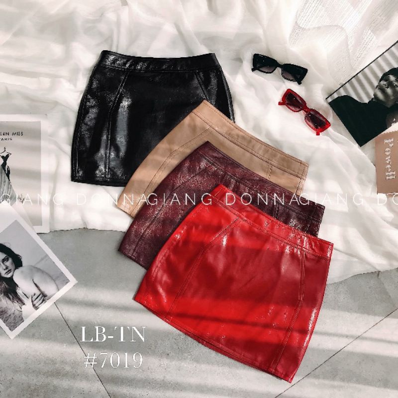 Chân váy da trơn khóa sau hàng QCL1