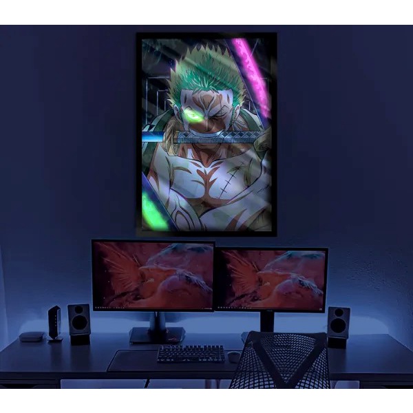 Tranh Zoro (One Piece) thánh lạc đường ,tranh LED điểm, kích thước 20x30, 30x40, 40x60 có thể phát sáng