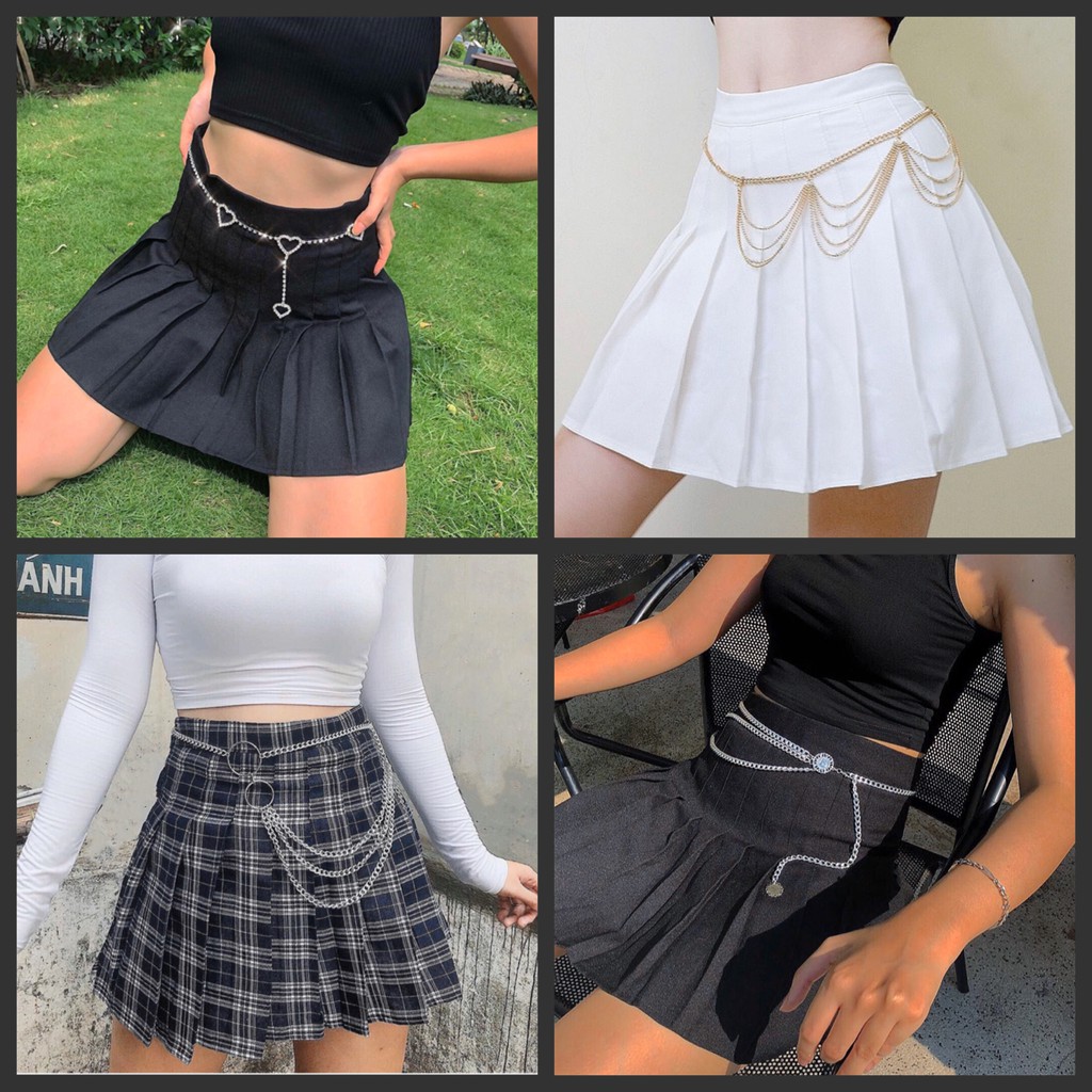 [Mã FASHIONGREEN94 giảm tới 30K đơn 99K] Chân Váy Xếp Ly Lưng Cao Có Quần Bảo Hộ Tennis Skirt (kèm dây chain)