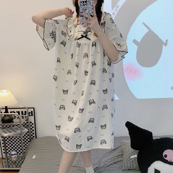 Đồ ngủ Màu Đen Phối Bèo Đính Nơ Phong Cách Nhật Bản Dễ Thương Thời Trang Mùa Hè Cho Nữ