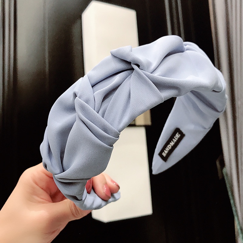 Băng Đô Cài Tóc Bản Rộng Bằng Vải Màu Trơn Phong Cách Ngọt Ngào Cho Nữ