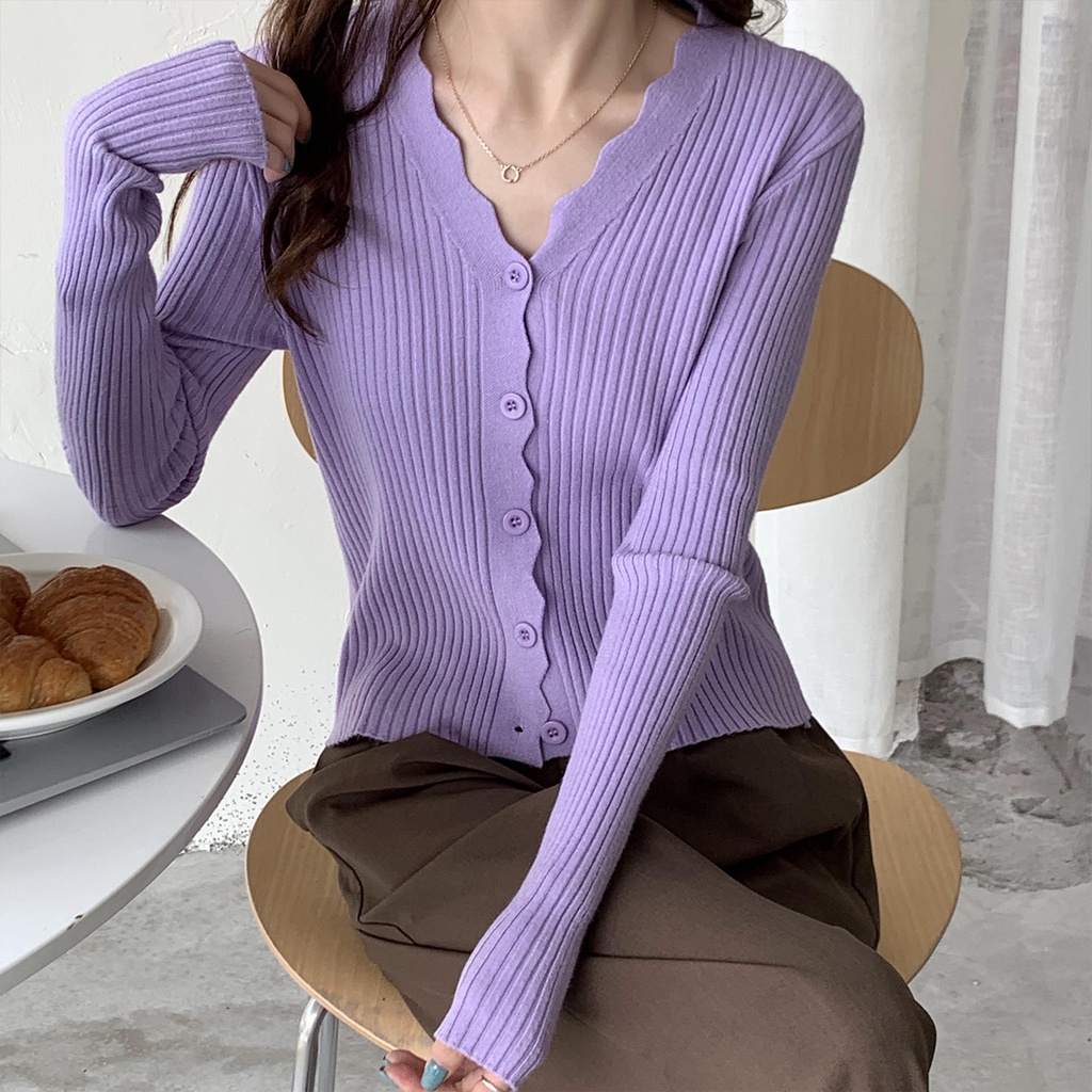 Áo khoác cardigan cổ tim phong cách Hàn Quốc dành cho nữ