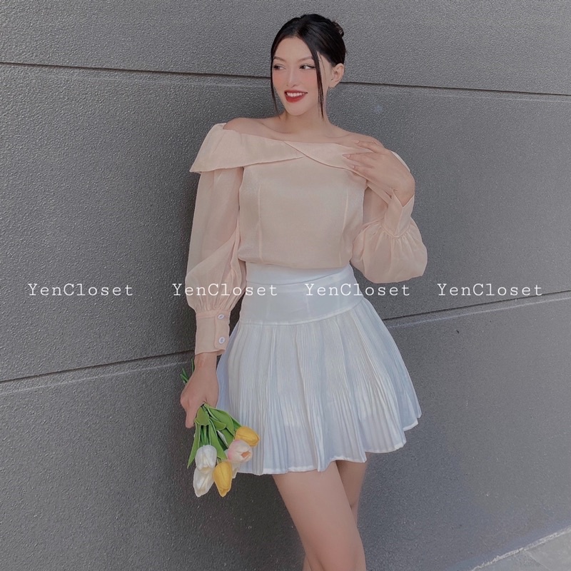 Hình chính chủ - Áo trễ vai sang chảnh hàng thiết kế . Có chân váy, vui lòng note size S M L