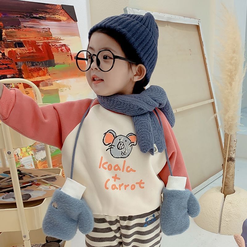Áo Hoodie lót nhung giữ ấm thời trang thu đông phong cách Hàn Quốc cho bé gái