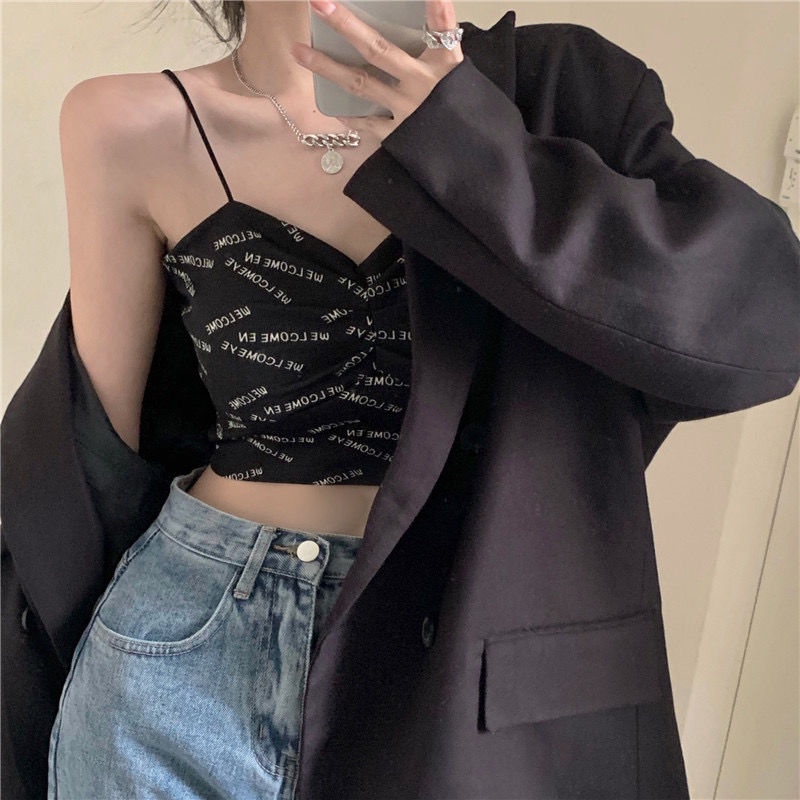 Áo Hai Dây Thể Thao In Chữ Thời Trang Mùa Hè Cho Nữ