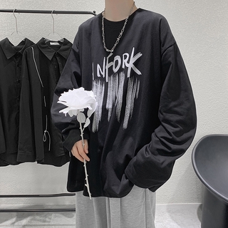 【Plus Size】M-2XL Korean Style Mens Fashion Sweatshirt Graffiti Letter Print Hooded Long Sleeve Autumn Hoodies Sweatshirts O Neck Pullovers Street Wear Top
