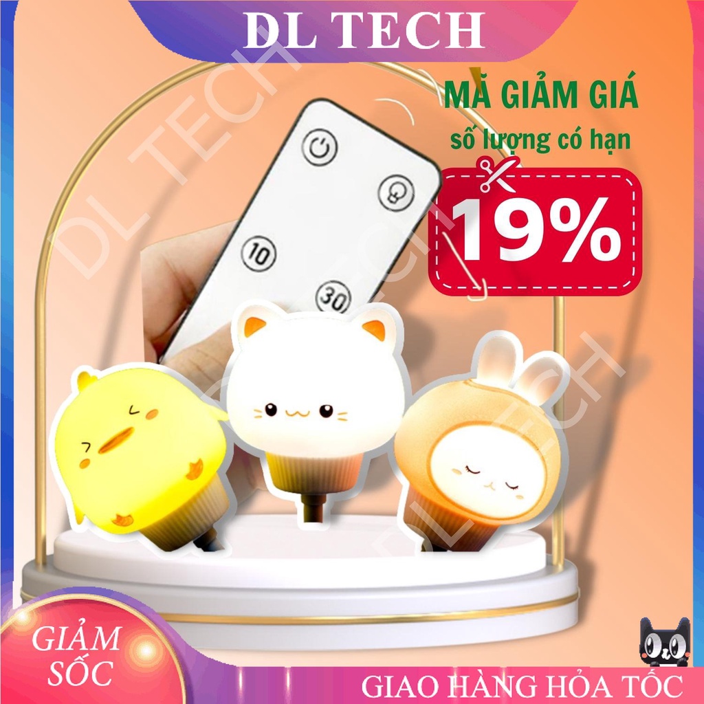 Đèn ngủ Hình Thú Dễ Thương V005 mini có điều khiển từ xa remote cổng usb hình thú Ánh Sáng Vàng DL TECH