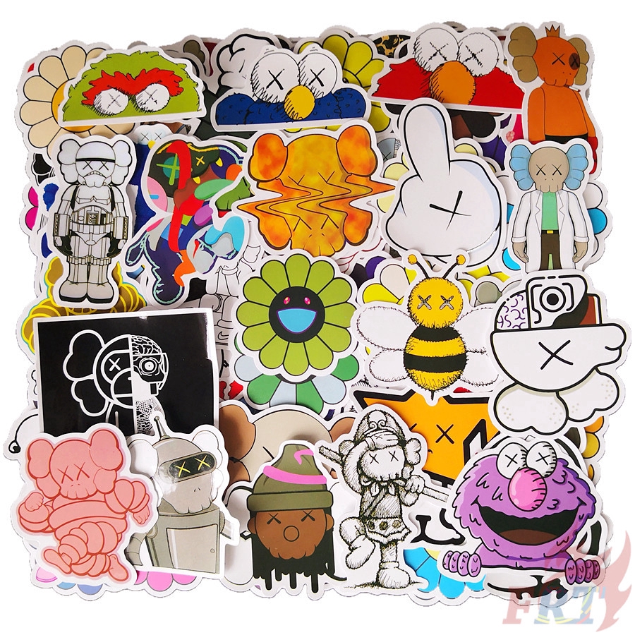 Bộ 102 miếng dán hình in hình nhân vật Kaws Murakami Takashi Hoa hướng dương dễ thương dùng để trang trí