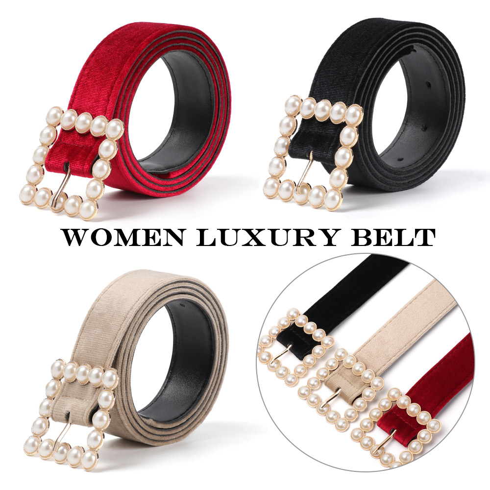 Thắt Lưng Vải Nhung Đính Hạt Ngọc Trai Nhiều Màu Sắc Phong Cách Thanh Lịch Thời Trang