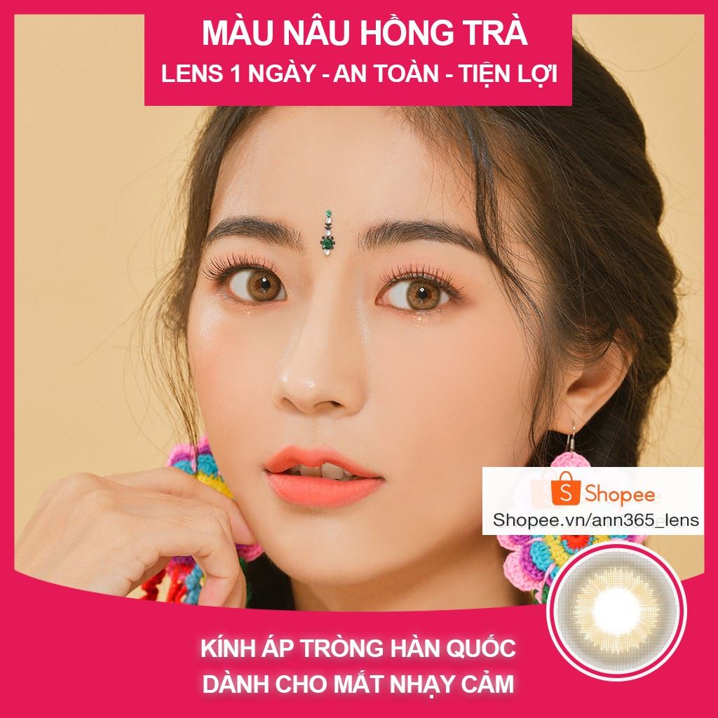 Lens thời trang 1 lần, Lens mắt đẹp hàn quốc 24h, kính áp tròng cận thị nhiều độ cận thị dùng 1 ngày màu nâu, xám